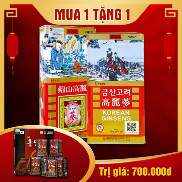 Hồng sâm củ khô Hàn Quốc hộp thiếc 6 năm tuổi cao cấp loại 20 củ 600g NS925