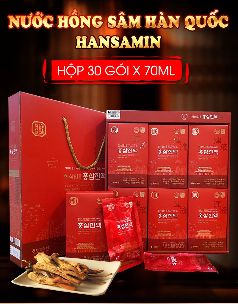 Nước hồng sâm Hàn Quốc Hansamin hộp 30 gói x 70ml NS938 1